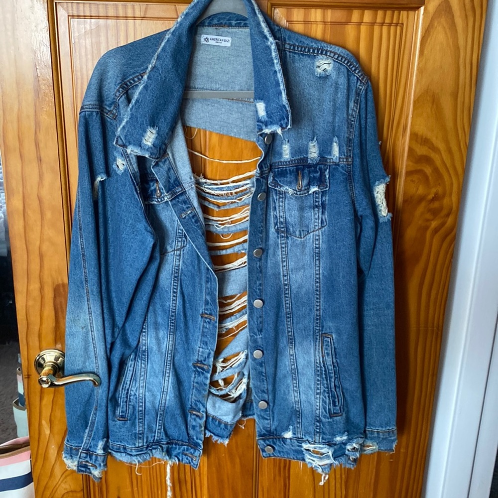 Distressed ripped Jean jacket
